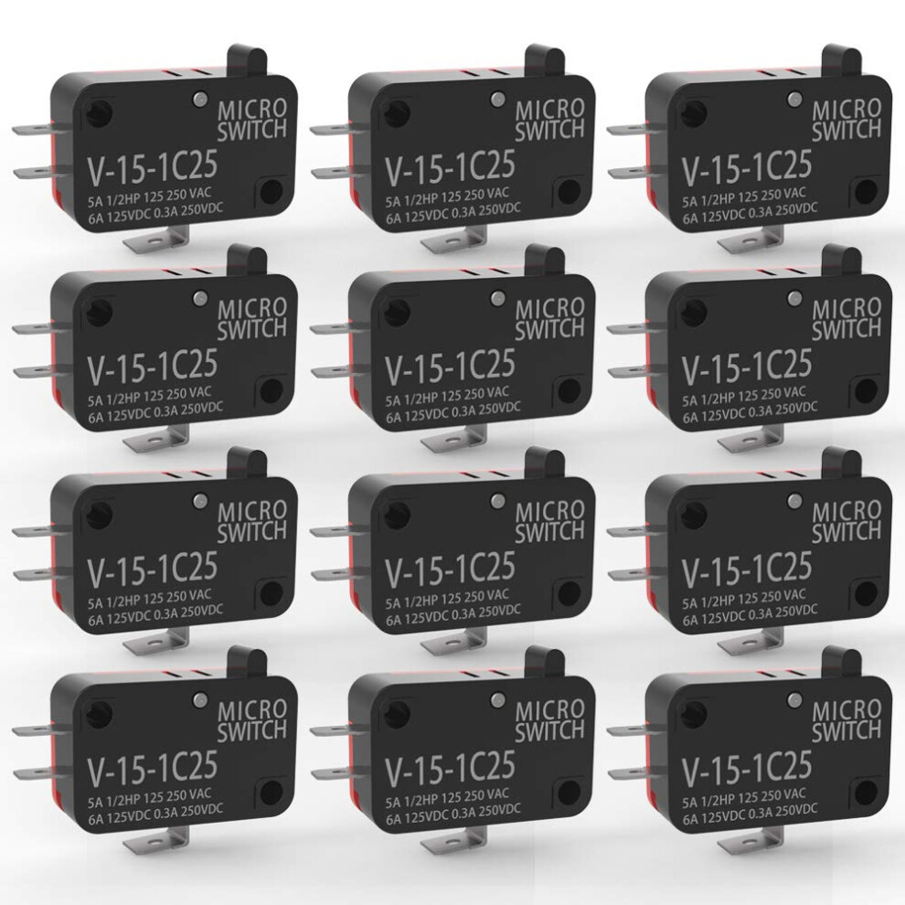 12Pcs 125V/250V 15A Micro Momentary Switch For Microwave Oven Door Arcade Cherry Push Button, Spdt 1 No 1 Nc Limit Switch V-15-1C25, Snap Action 4027070133168