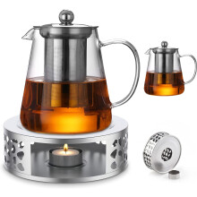 Glazen theepot van 1300 ml met warmhoudfunctie, glazen theepot met infuser, theepot met warmhoudfunctie, theepot en warmhoudfunctie van borosilic