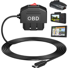 OBD Extension Cable for OBDII Type C Power Cable for 12V 24V to 5V 3A Dash Cam with 2 Switch Modes, 3.5M Cable Length
