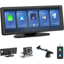 Wireless car stereo for Apple CarPlay and Android Auto, 10.26" portable touchscreen car audio receiver with 1080P rear camera, Bluetooth 5.0, voice co