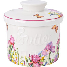Keramik-Butterdose mit Wasserlinie, Tischaufbewahrung, französische Schale mit Deckel für frische Butter, ausziehbar (Frühlingsrosa)