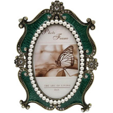 Vintage Metal Photo Frame, Retro Oval Photo Frame with Pearl Border, Decorative Display, Tabletop Frame, 6 Inches