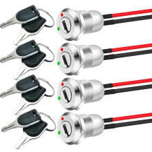 12 mm metalen sleutelschakelaar met aan/uit-functie, voorgemonteerde sleutelschakelaar met vergrendeling (verpakking van 4)