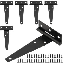 Lot de 6 charnières en T noires, charnières de porte métalliques de 10 cm avec 36 vis, charnières pliantes en acier inoxydable pour portes de cab