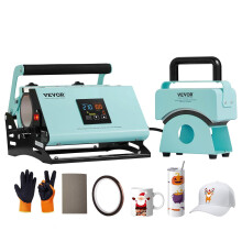 2-in-1 Heat Press for Cups and Caps, Sublimation Machine for 7.5-8.5 cm Mugs, Temperature and Time Control, Press for Printing on Cups and Hats, Green