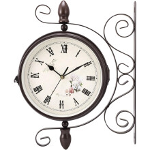 Double-Sided Black Station Clock with Stand, Retro Style, Large New York Station Clock, Metal Clock for Living Room, Kitchen, Bedroom, Vintage Garden
