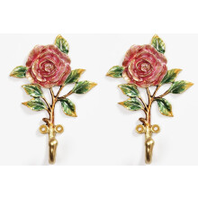 Antique vintage decorative metal wall hooks, set of 2, with hand-painted birds and floral motifs, perfect for hanging keys, coats, hats, towels