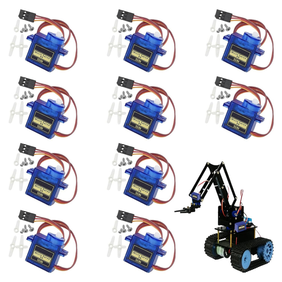 10 Pcs Sg90 Servo Motor, Sg90 9G Micro Servo Kit For Rc Robot Arm Helicopter Airplane Remote Control, Metal Gear Motor Kit, Arduino Compatible 4027070133250
