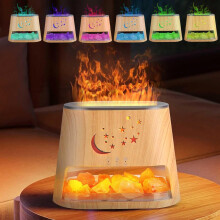 2-in-1 aromadiffuser en zoutlamp, diffuser met vlameffect en waterreservoir van 260 ml, luchtbevochtiger voor etherische oliën en aromatherapie.