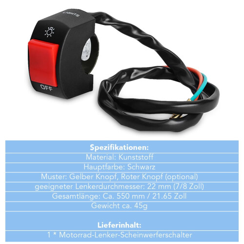 Universal Motorcycle Handlebar Switch 22mm 7/8 inch 12V - Headlight On/Off Button Control for Motorcycles, Motorbikes (Red) 2