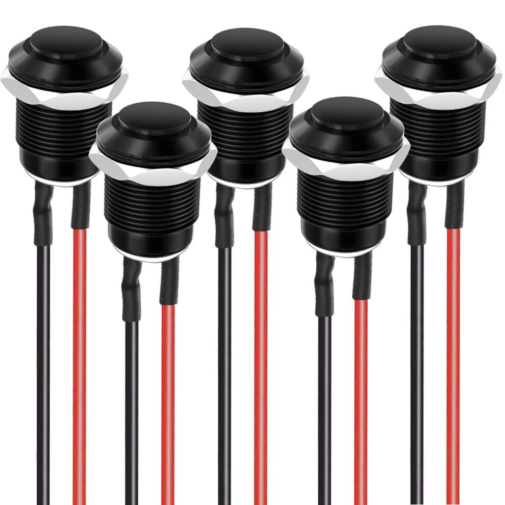 5Pcs Ip65 Waterproof Pre-Wired Push Button, Momentary Aluminum Alloy Push Button On 12Mm 2A 12V/24V/125V/250V Ac (Head Up) 4027070133502