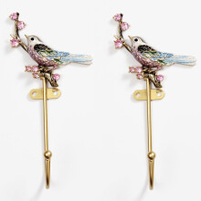 Set of 2 handmade, vintage-style, antique-style metal bird-shaped wall hooks; decorative and sturdy organizer, ideal for hanging clothes, coats, hats,