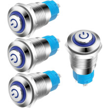 4 stuks 12 mm 3A 12-24V IP65 waterdichte drukknop met LED-indicatielampje, vergrendelbare metalen drukknop (kop naar boven)