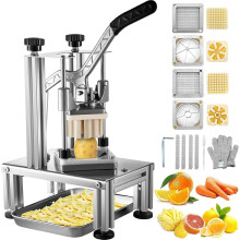Professionele handmatige frietsnijder, multifunctionele groentesnijder met 4 roestvrijstalen messen (6,4/9,5 mm), 1 snijder en 1 appelsnijder (6