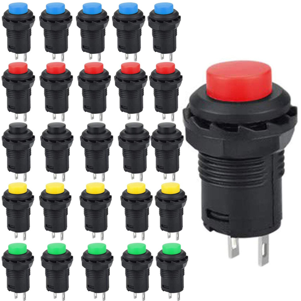 25Pcs 12Mm Momentary Push Button Switch, Spst On/Off, Momentary Power Switch, Round Rocker Switch, For Car Horn, Pc, Table Lamp 4027070133540