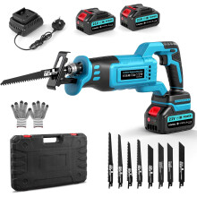 21V Reciprocating Saw, Cordless Electric Reciprocating Saw with 2 * 4Ah Batteries and Fast Charger, 0-4000RPM Battery Powered Electric Saws with Brush