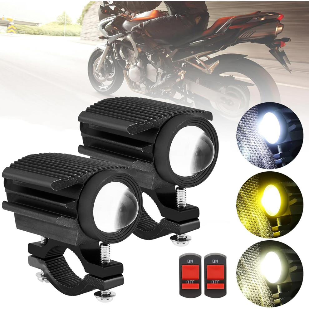 2Pcs Led Motorcycle Headlight, 32W 4 Modes Hi/Lo 6500K Beam Waterproof Auxiliary Spotlight For Tractor Truck Atv Utv Suv Boat 9V-85V, Bla Yellow/White 4027070134301