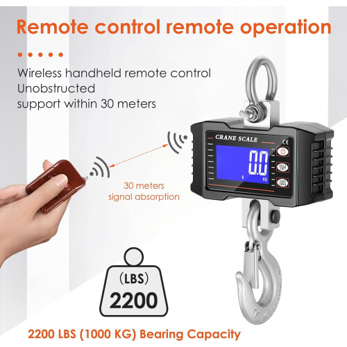 1000kg Electronic Hanging Scale, Industrial Digital Crane Scale, LED Electronic Scale, Hanging Hook with Remote Control 2