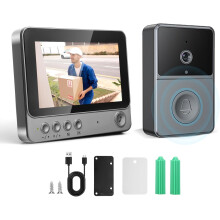 Sonnette vidéo sans fil avec caméra, étanche IP65 pour une utilisation extérieure, écran HD 1080p de 4,3 pouces, audio bidirectionnel, vision noc