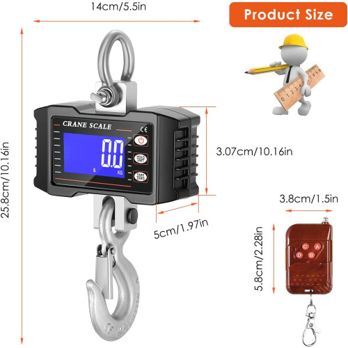 1000kg Electronic Hanging Scale, Industrial Digital Crane Scale, LED Electronic Scale, Hanging Hook with Remote Control 1
