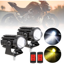 2 stuks 32W LED waterdichte motorfietskoplampen met schakelaar, tweekleurige geel/witte dim- en grootlichtkoplamp voor motorfiets, 8V-80V 2400LM