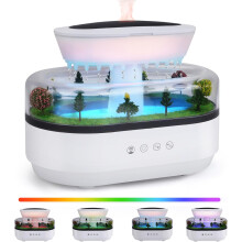 Aromatherapie diffuser, 250 ml luchtbevochtiger met regendruppeleffect, micro-landschappen, 7 kleuren ledverlichting en witte ruis, voor slaapkam