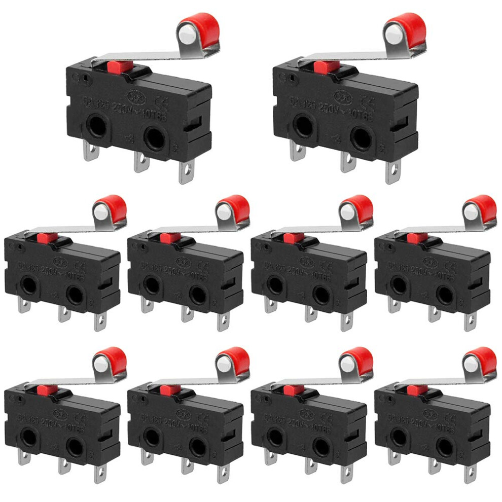 10Pcs Micro Limit Switch With Instant Roller Lever Arm Ac 250V 5A Spdt 1No 1Nc Micro Action Switches 4027070133243