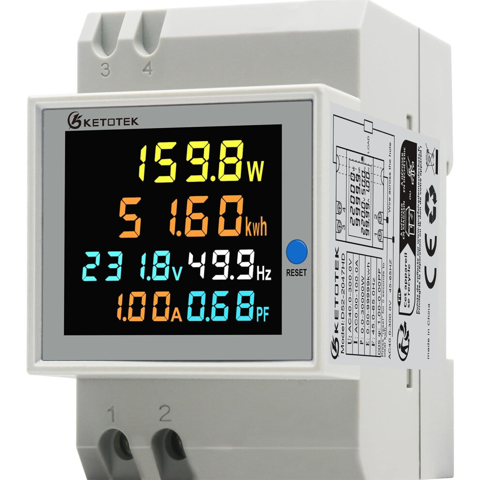 Single-Phase Energy Meter, Digital Ac 40-300V 100A Electricity Meter, 1-Phase Electric Meter, Din Rail Wattmeter, Wattmeter, Kwh Meter, Voltmeter, Amm 4027070136138