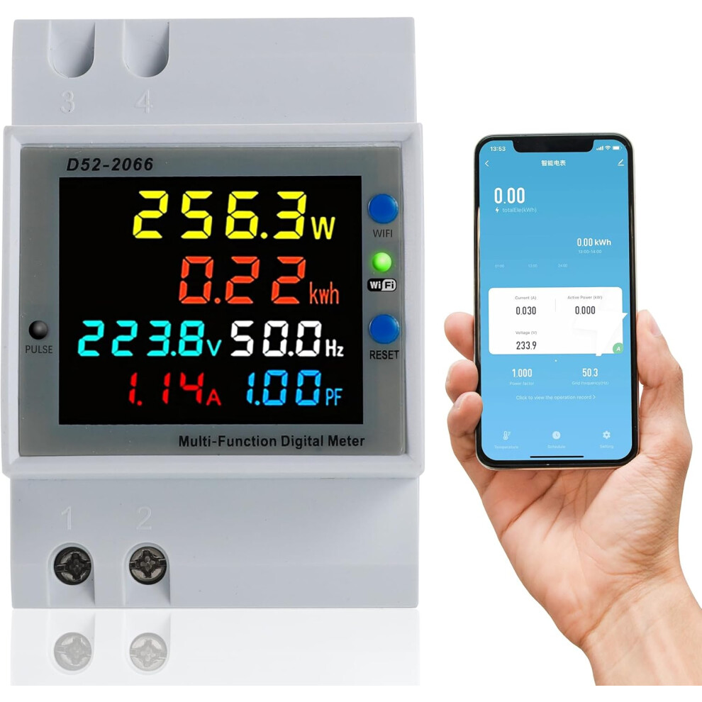 Wifi Single-Phase Energy Meter, Ac 40-300V 100A Electric Meter, 1-Phase Wattmeter, Din Rail Meter, Watt/Kwh Voltmeter/Ammeter With Lcd Display, Suitab 4027070135964