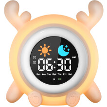 Educatieve dag/nachtwekker voor kinderen met 2 alarmen, 3 herhalingsinstellingen, 12/24-uurs tijdsaanduiding, snooze-functie, 10 liedjes, instelb