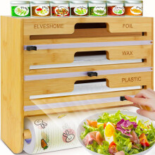 5-in-1 Folie and Plastic Wrap Organizer with Cup, Food Wrap Dispenser with Paper Towel Holder, Wall-Mounted Aluminum Foil Dispenser
