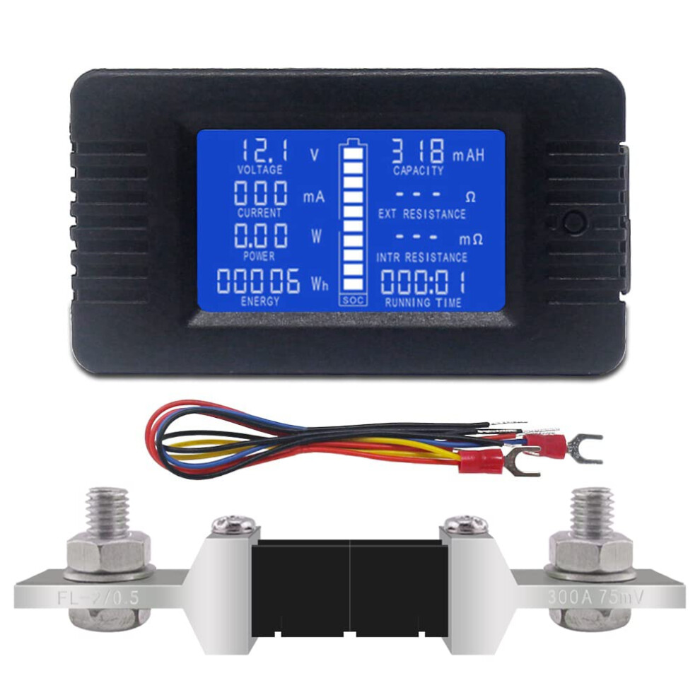 Digital Lcd Multimeter Energy Monitor Voltage Current Cap Ohm Hour Soc Meter Lcd Dc 60-200V 300A Shunt 4027070137326