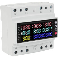 Electric Meter, Three-Phase DIN Rail Electric Meter with Overvoltage/Undervoltage Protection, Smart Meter with LCD Display, AC 230V 100A