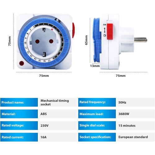 Electrical Plug Timer, 24-Hour Timer Plug with 96 Switching Segments, Programmable Timer Switch with Indicator Light, 16A AC 230V 1