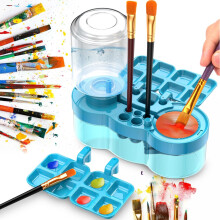 Brush Rinser Paint Brush Cleaner, Multifunctional Brush Washing Box Art Tools with Water Circuit, Brush Holder and Palette, Gifts for Little Artists a