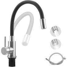 Schwarze, flexible Küchenarmatur mit 2 Wasserstrahlen, 360 schwenkbarer Küchenmischer mit flexiblem Auslauf, aus hochdruckfestem Edelstahl