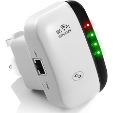 WiFi Booster, WiFi Extender, WiFi Repeater, Covers up to 3650 square feet and 45 devices, Internet Booster - with Ethernet port, Quick Setup, Home Wir