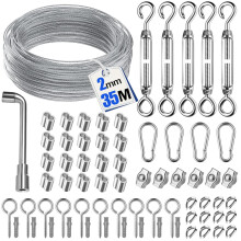 Câble en acier de 35 m (69 pièces) pour plantes grimpantes, kit de câble en acier durable avec tendeur, serre-câble et accessoires, idéal pour le