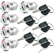 12mm Metal Key Lock Switch Ignition/Stop Key Lock Switch Maintained Key Lock Switch (Pack of 5)