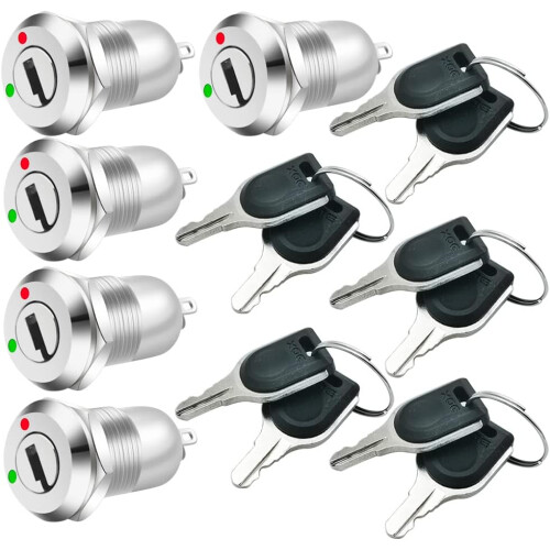 12mm Metal Key Lock Switch Ignition/Stop Key Lock Switch Maintained Key Lock Switch (Pack of 5)