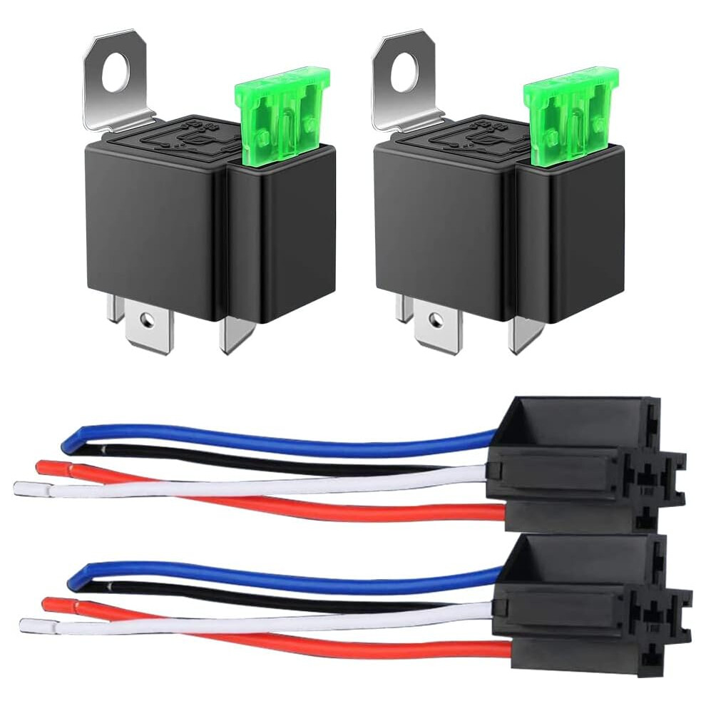 2 Pack 30A Fuse Relay Car Truck Socket Kit - 30A Ato/Atc Switch Harness Set - 12V Dc Spst Automotive 14 Awg Wires, 4-Pin With Wire, 4Pin 4027070138347