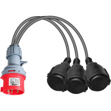 Adaptateur secteur 16 A 400 V vers 3 prises 230 V, câble en caoutchouc 3 x 1,5 mm², IP44, répartiteur de courant élevé
