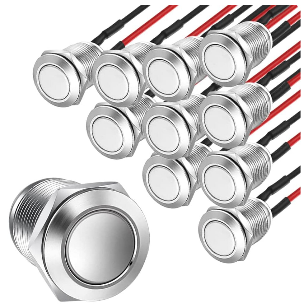 10Pcs Pre-Wired Waterproof Push Button, 12Mm Momentary Stainless Steel Push Button, 2A 12V/24V/125V/250V Ac (Flat Head) 4027070133670