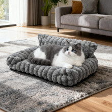 Panier lavable pour chien et chat - Canapé moelleux pour animaux - Coussin doux avec dossier (60 x 45 x 20 cm) - Gris avec housse amovible et ant