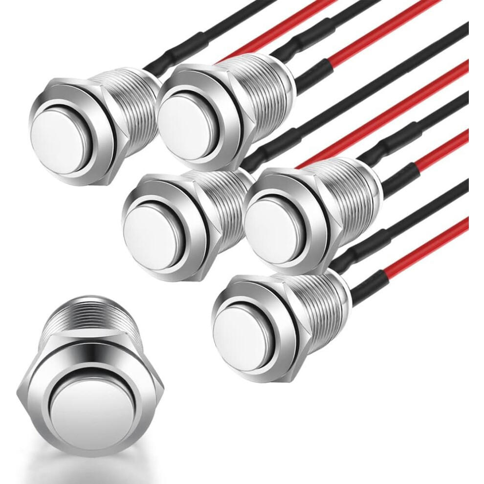 5-Piece Pre-Wired Waterproof Push Button, Momentary Stainless Steel Push Button On 12Mm 2A 12V/24V/125V/250V Ac (Head Up) 4027070133601