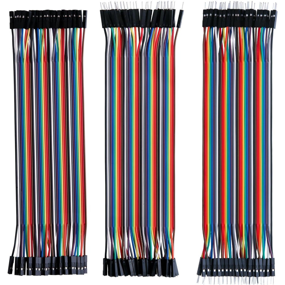 120Pcs Multicolored Dupont Wire 40-Pin Male To Female, 40-Pin Male To Male, 40-Pin Female To Female Breadboard Jumper Ribbon Cable Kit Compatible With 4027070133151