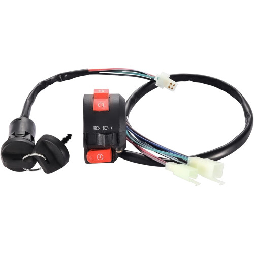 8-Wire 3 Function Starter Switch with Ignition Key Switch Replacement for 50cc 70cc 90cc 110cc 125cc ATV 4-Wheel Quad Scooter