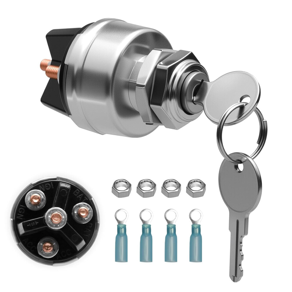 Universal 4-Position 12V Ignition Key Switch For Agriculture, Replacement Engine Ignition Start Switch With 2 Keys For Car, Truck, Tractor, Boat 4027070134844