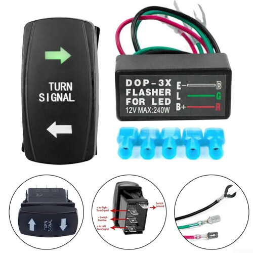 Kompaktes Wippschalter-Blinker-Set für ATVs und Motorräder. Einfache Verkabelung. 2