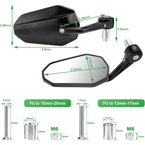 Motorcycle Rearview Mirrors, 360 Rotating Handlebar End Mirrors with E-MARK, 2 Pack 1